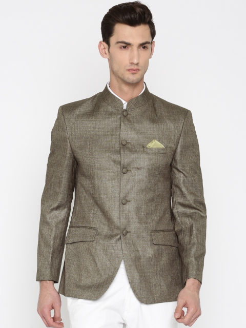 

Park Avenue Brown Slim Fit Self-Design Single-Breasted Ethnic Bandhgala Blazer