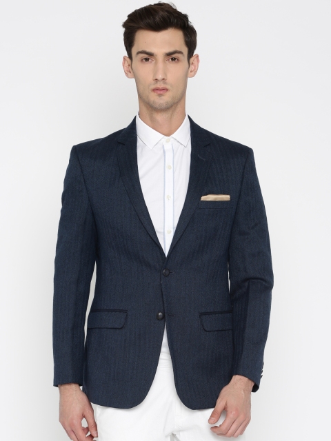 

Park Avenue Blue Slim Fit Self-Design Single-Breasted Formal Blazer