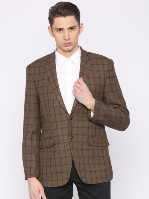 

Park Avenue Men Brown Checked Slim Fit Woollen Formal Blazer
