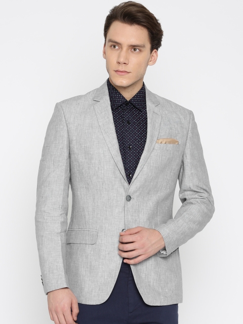 

Park Avenue Men Grey Single-Breasted Slim Fit Linen Formal Blazer