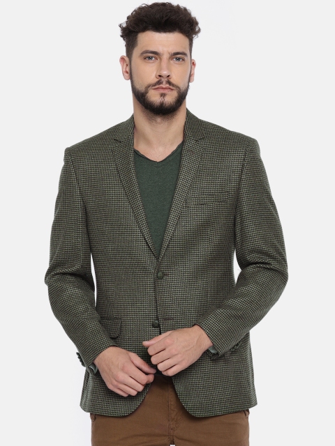 

Park Avenue Green & Brown Self-Design Slim Fit Single-Breasted Smart Casual Blazer