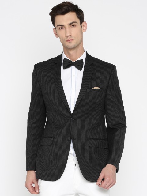 

Park Avenue Black Striped Slim Fit Single-Breasted Formal Blazer