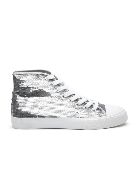 

MANGO Women Silver-Toned Sequinned Sneakers