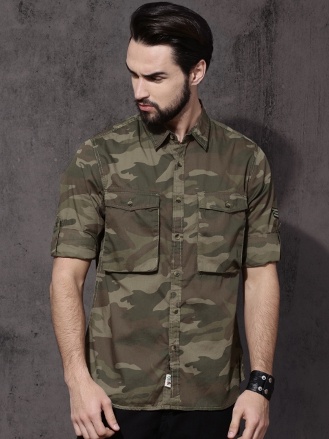 

Roadster Men Olive Green Regular Fit Printed Casual Shirt
