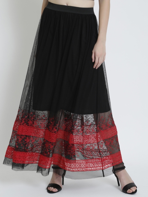 

COVER STORY Black Self Design Semi-Sheer Maxi Skirt