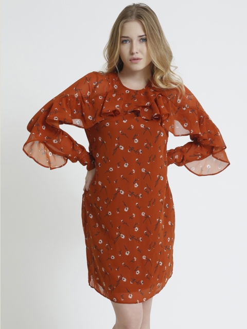

COVER STORY Women Rust Printed A-Line Dress