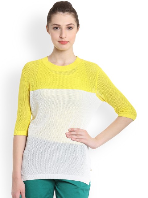 

United Colors of Benetton Women White Colourblocked Top