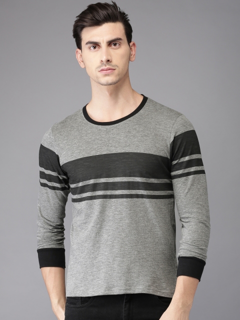 

Moda Rapido Men Grey Striped Round Neck T-shirt
