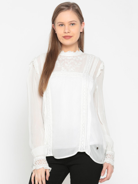 

Pepe Jeans Women Off-White Semi-Sheer Top