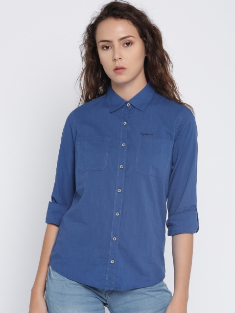 

Pepe Jeans Women Blue Regular Fit Solid Casual Shirt