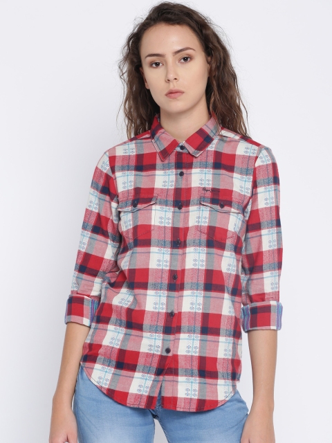 

Pepe Jeans Women Red & Off-White Regular Fit Checked Casual Shirt