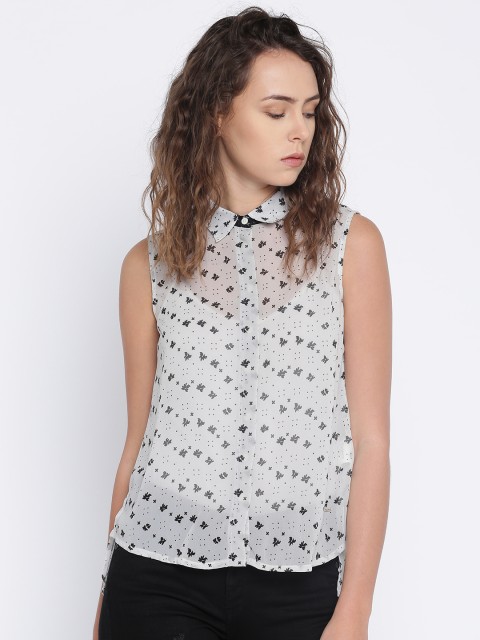 

Pepe Jeans Women Off-White & Black Regular Fit Printed Casual Shirt