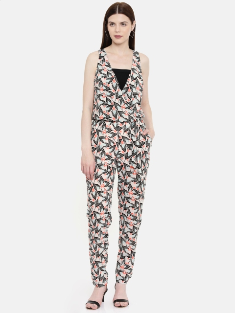 

Pepe Jeans Women Off-White & Black Printed Basic Jumpsuit