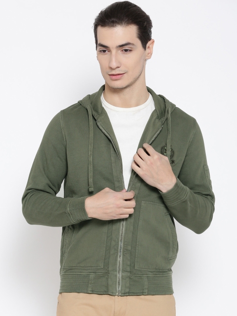 

Monte Carlo Men Olive Green Solid Hooded Sweatshirt