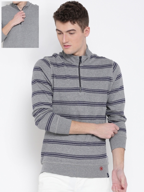 

Monte Carlo Men Grey Melange & Navy Striped Reversible Sweatshirt