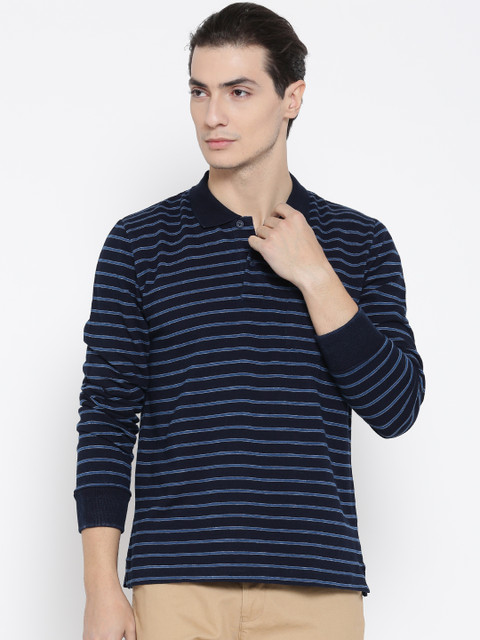 

Monte Carlo Men Navy Striped Polo Collar T-shirt, Navy blue
