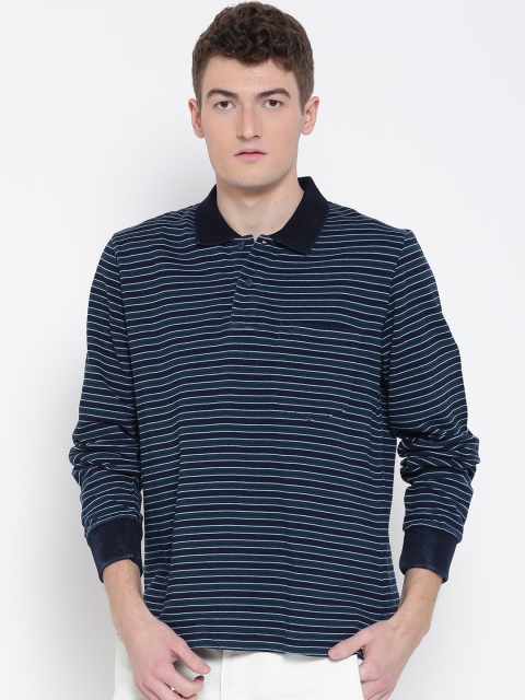 

Monte Carlo Men Navy Blue Striped Polo Collar T-shirt