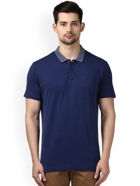 

Park Avenue Men Blue Solid Polo Collar T-shirt