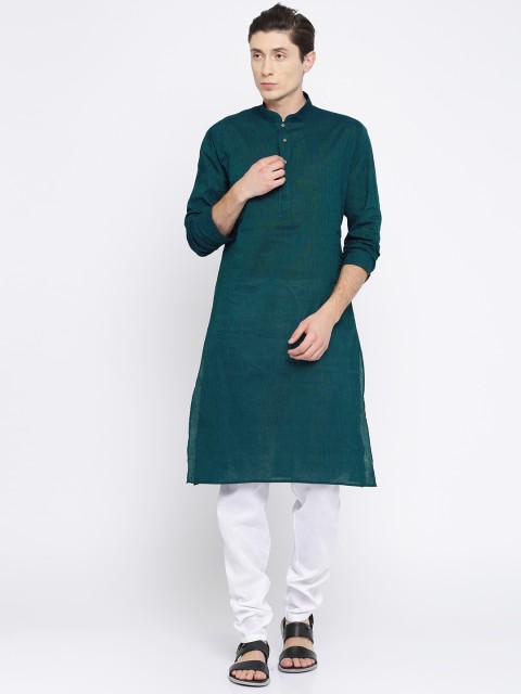 

RG DESIGNERS Men Green & White Solid Kurta with Pyjamas