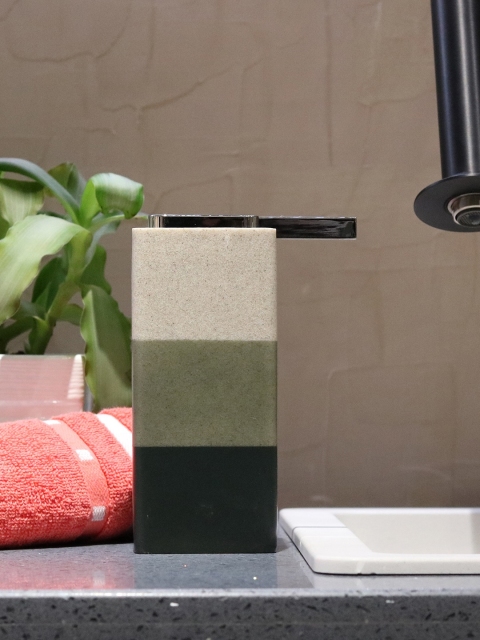 

Shresmo Off-White, Black & Green Colourblocked Liquid Soap Dispenser