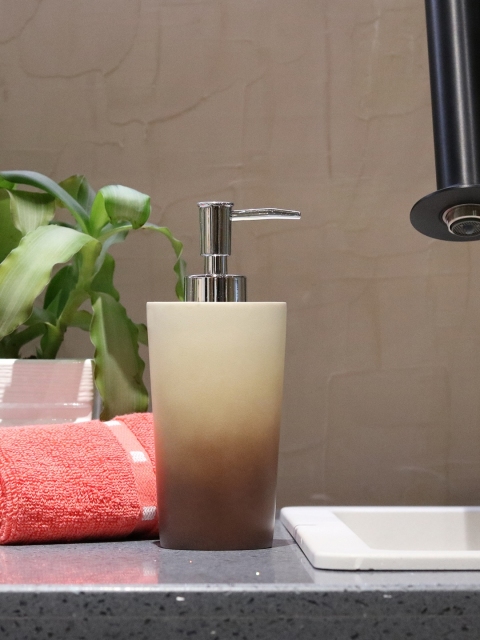 

Shresmo Cream & Brown Printed Liquid Soap Dispenser