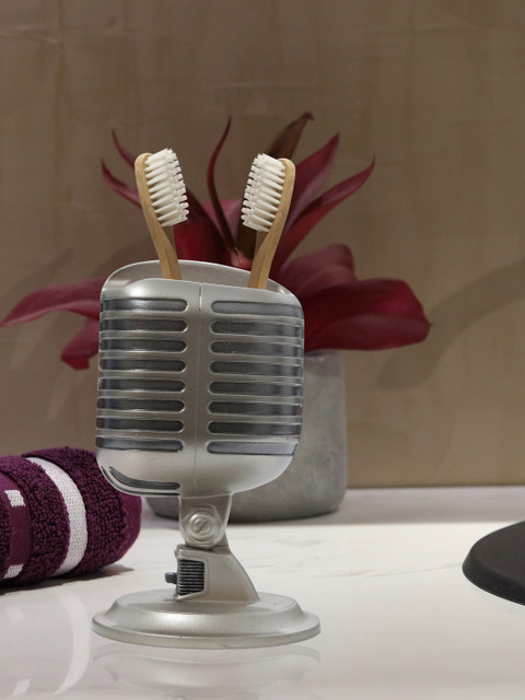 

Shresmo Grey & Silver-Toned Microphone-Shaped Toothbrush Holder