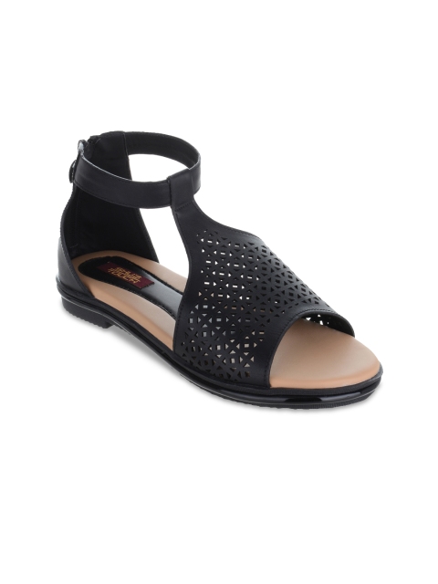 

SHUZ TOUCH Women Black Solid Synthetic Open Toe Flats