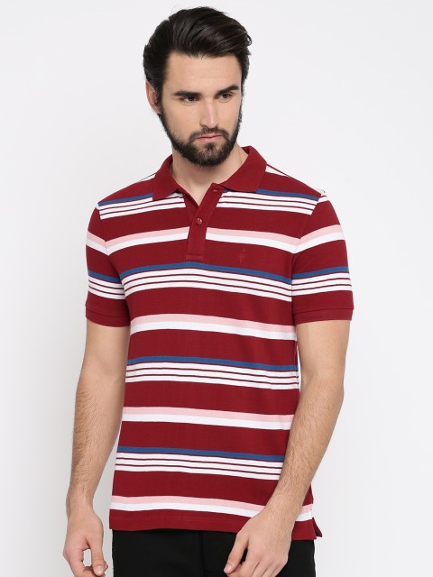 

Van Heusen Men Maroon & White Striped Polo Collar T-shirt