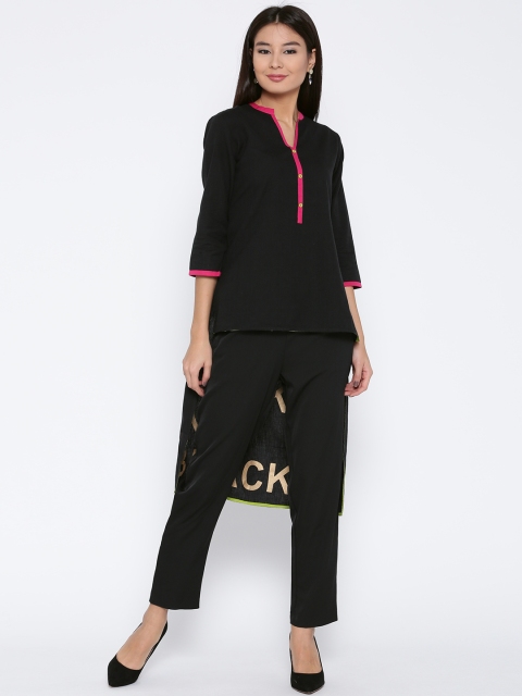 

Jashn Women Black Solid High-Low Straight Kurta