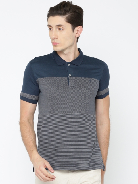 

Van Heusen Men Navy Striped Polo Collar T-shirt, Navy blue