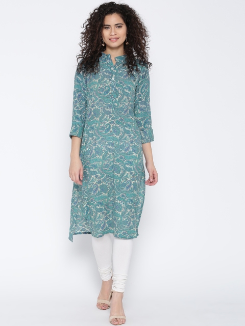

Jashn Women Blue & Off-White Printed Straight Kurta