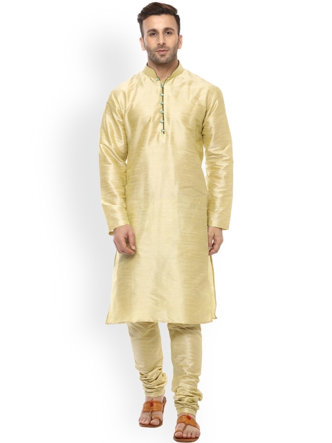 

Hangup Men Gold-Toned Solid Kurta with Churidar