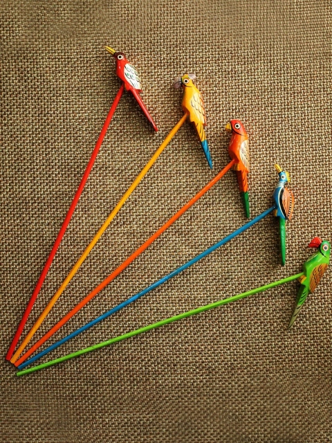 

ExclusiveLane Set of 5 Handmade & Hand-Painted Wooden Bird Planter Sticks, Multi