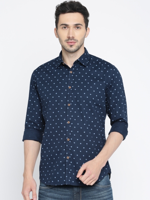 

British Club Men Navy Slim Fit Printed Casual Shirt, Navy blue