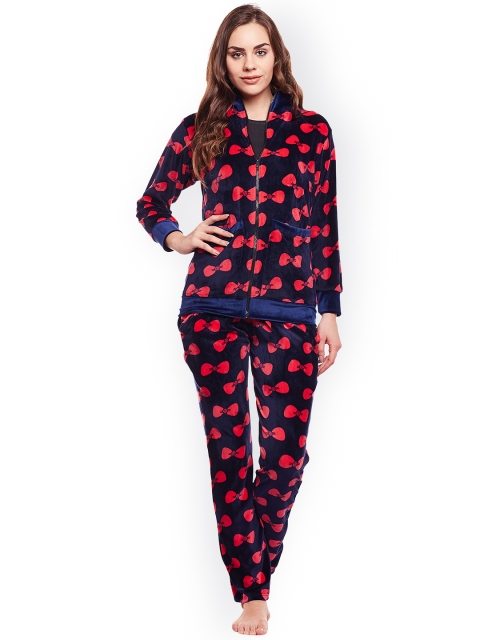 

Claura Women Navy Blue & Red Printed Night suit