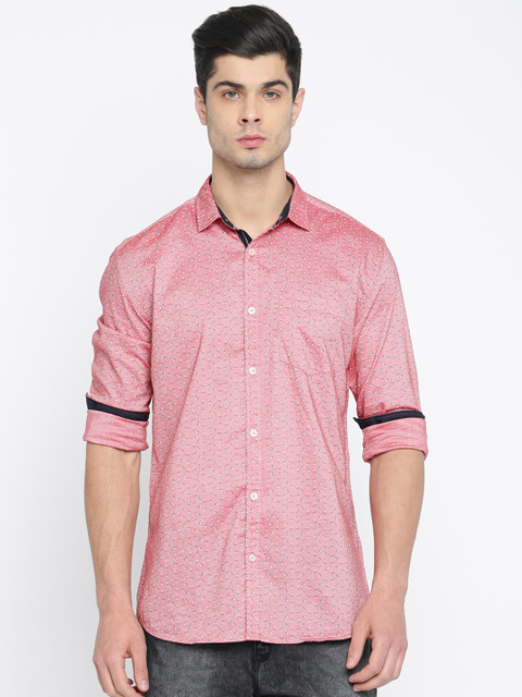 

British Club Men Red Slim Fit Printed Casual Shirt
