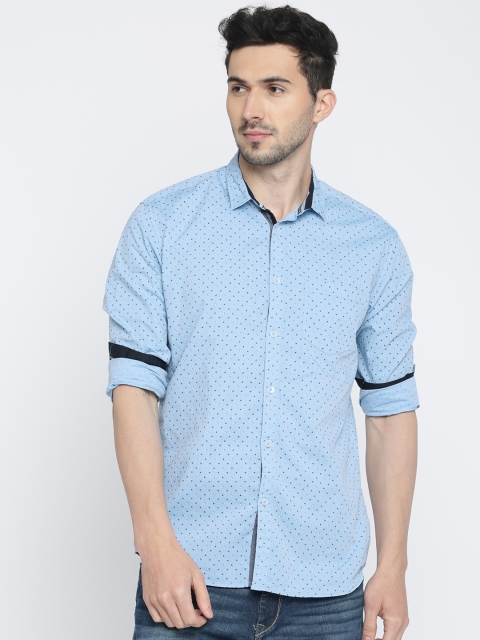 

British Club Men Blue Slim Fit Printed Casual Shirt