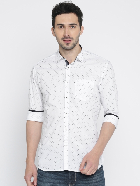 

British Club Men White Sport Slim Fit Printed Casual Shirt