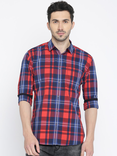 

Nature Casuals Men Red & Navy Slim Fit Checked Casual Shirt