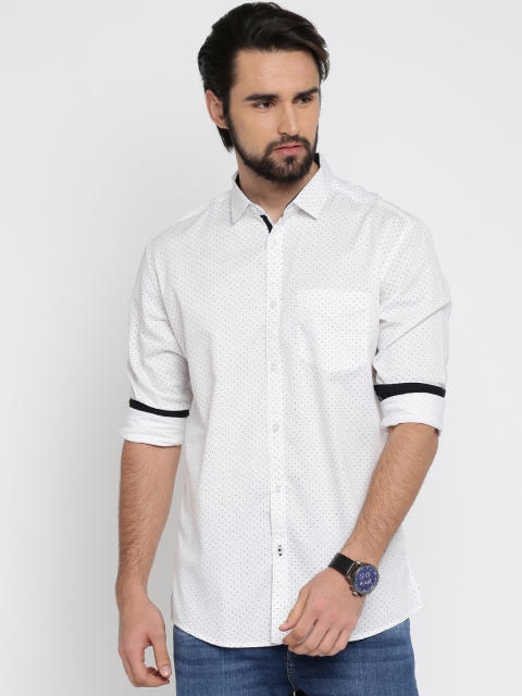 

British Club Men White Slim Fit Printed Casual Shirt