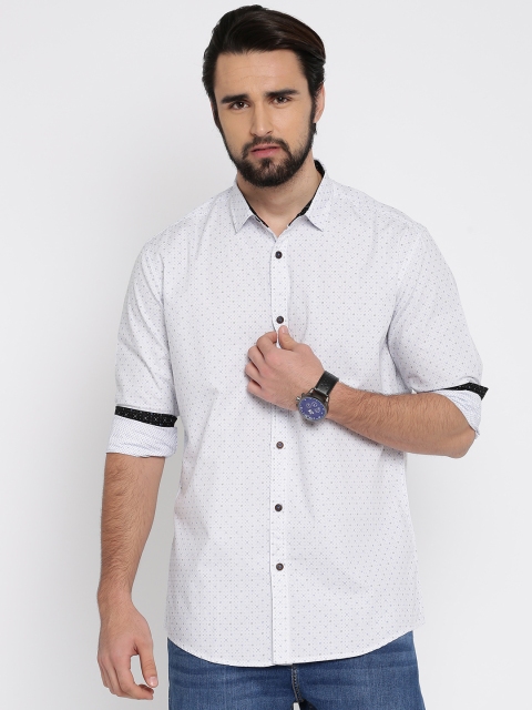 

British Club Men White Slim Fit Printed Casual Shirt