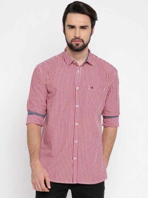 

British Club Men Red & White Slim Fit Checked Casual Shirt