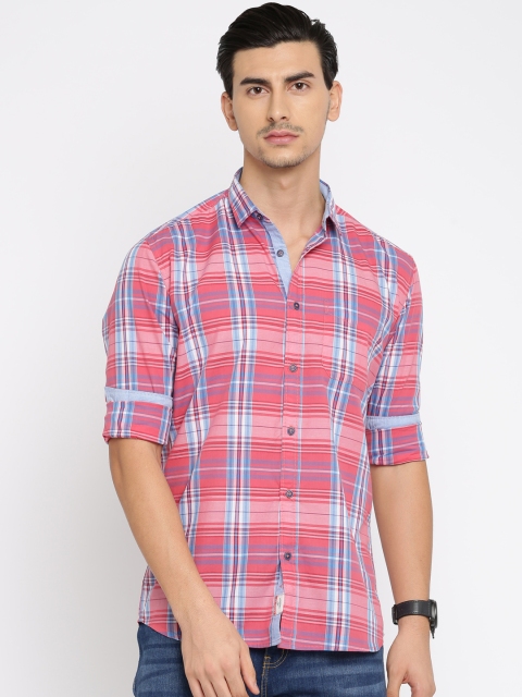 

Nature Casuals Men Pink & Blue Slim Fit Checked Casual Shirt