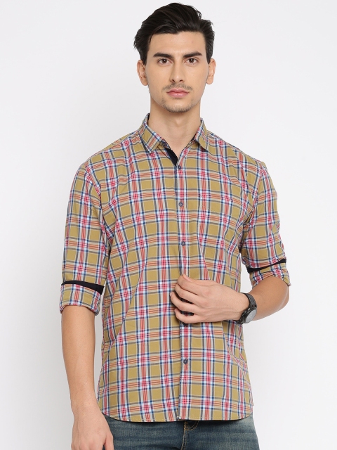 

Nature Casuals Men Mustard Yellow & Blue Regular Fit Checked Casual Shirt