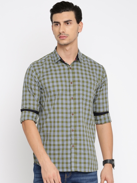 

Nature Casuals Men Olive Green & Blue Slim Fit Checked Casual Shirt