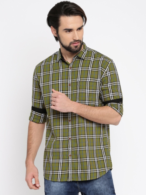 

Nature Casuals Men Olive Green & Black Slim Fit Checked Casual Shirt