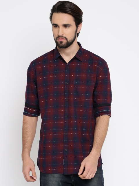 

Nature Casuals Men Maroon & Navy Blue Slim Fit Checked Casual Shirt