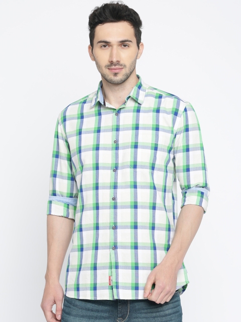 

Nature Casuals Men White & Green Slim Fit Checked Casual Shirt
