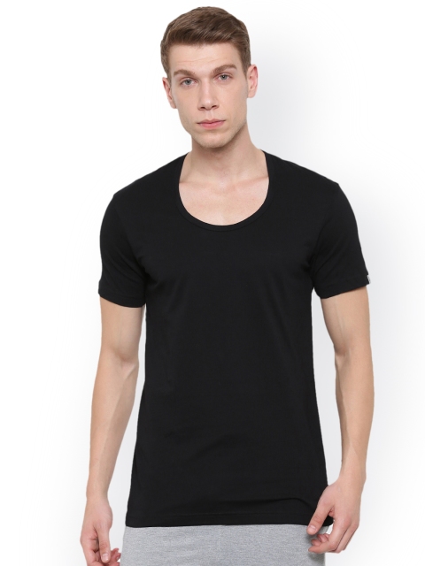 

Elle Homme Men White Solid Innerwear Vest, Black