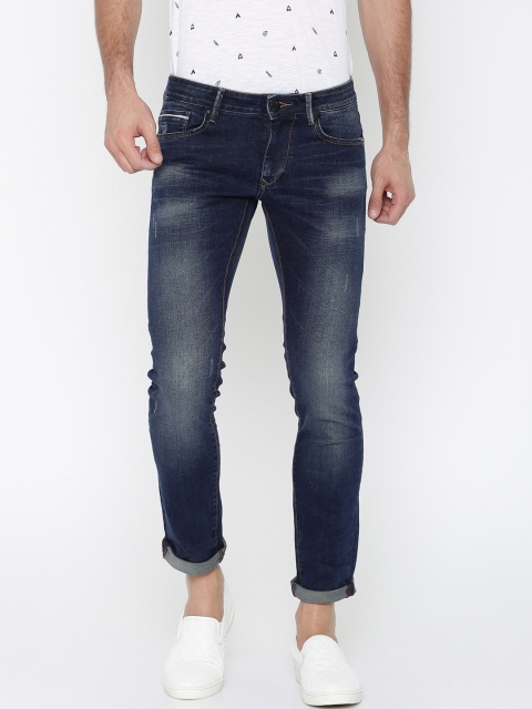 

American Bull Men Blue Skinny Fit Mid-Rise Low Distress Stretchable Jeans